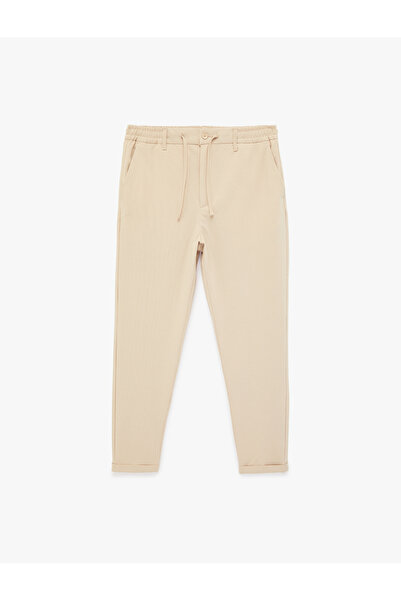 Koton Double Leg Pockets Viscose Blend Buttoned Fabric Trousers with Tie Waist