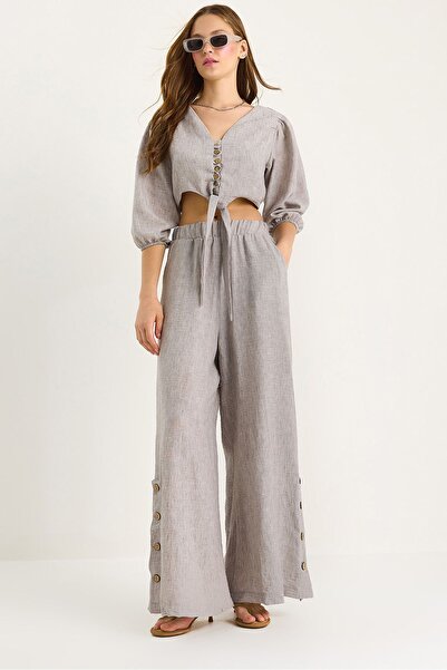 Hiccup Bianco Lucci two-piece set for blouse with tie detail, pants with line...