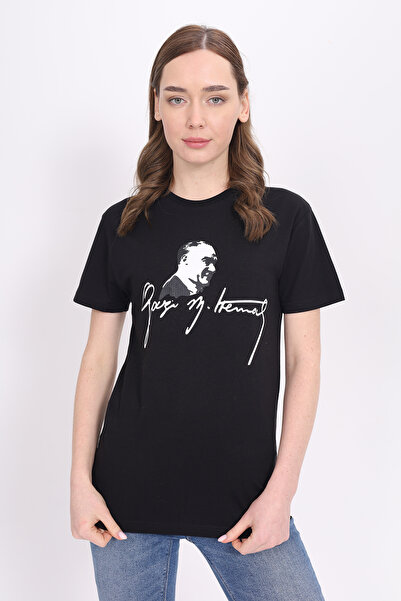 Toontoy Tricou unisex cu mânecă scurtă, cu imprimeu Ataturk, cu gât turnat