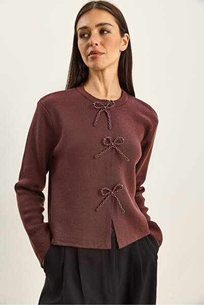 Hiccup LUCCI knitted cardigan with collar at the base of the neck and bow detail