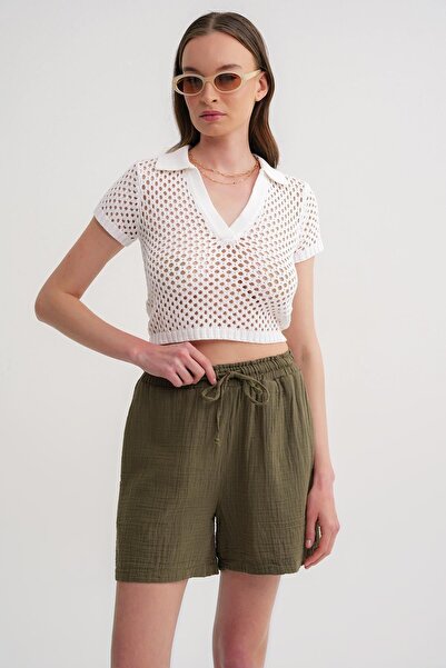 Hiccup Mixray high-waisted textured cotton shorts