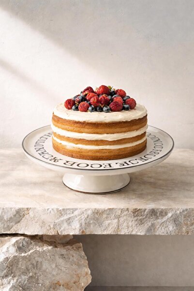 Gaia Concept Krem Emaye Pasta Standı 24x9 cm Kek Sunum Tabağı Ayaklı Servis S...