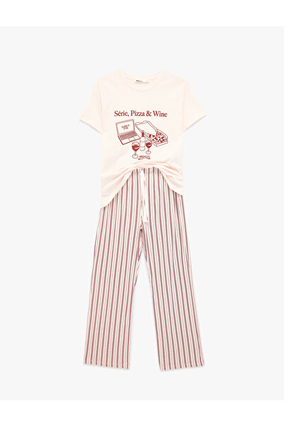 Koton Rahat Kalıp Kısa Kollu Bisiklet Yaka Pijama Takımı