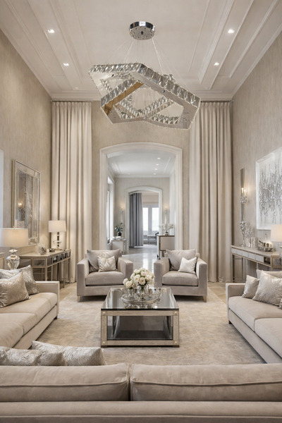 TREND 60x40 ALTIGEN GÜMÜŞ 2 KATLI MODERN KRİSTAL AVİZE