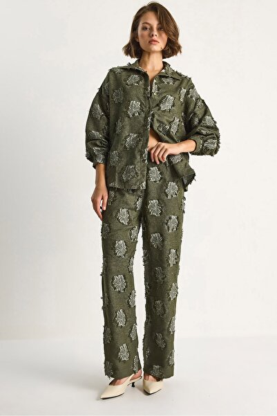 Hiccup LUCCI matching set, oversized shirt with embroidery and wide trousers