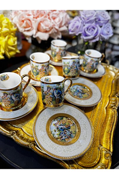 hediye Esterhomedecor 6 Person Porcelain Coffee Cup Set Cup with Marquise
