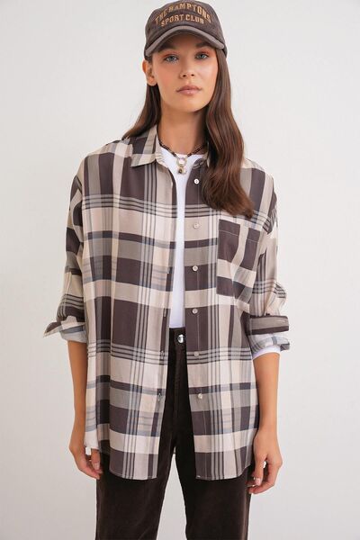 Hiccup Mixray oversized shirt with Checked pattern and Functional Pocket