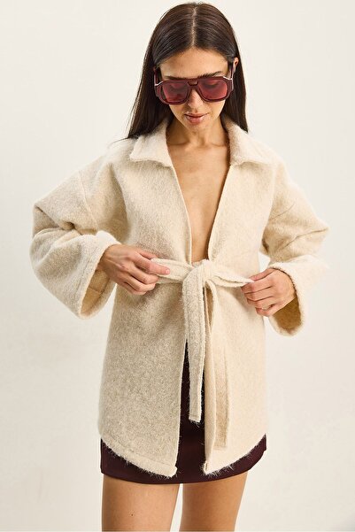 Hiccup LUCCI Textured Oversized V-Neck Tie Closure Cardigan