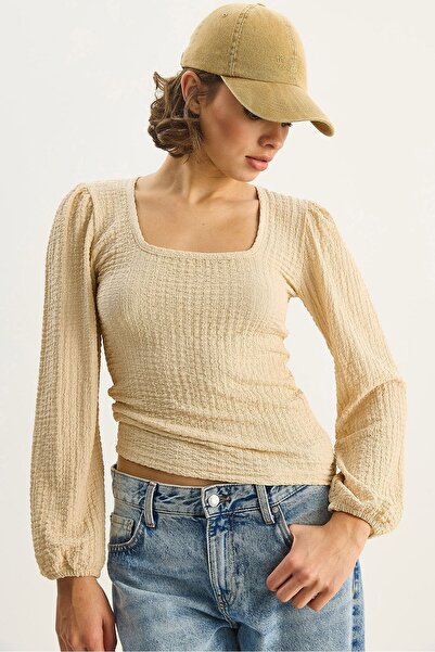 Hiccup LUCCI Slim Fit Square Collar Textured Blouse