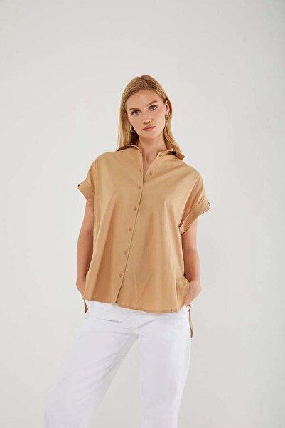 Hiccup Mixray oversized poplin shirt with short sleeves and buttons