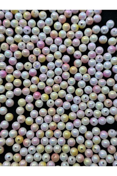 Bijumix Aksesuar 50 Adet 8 mm Ebruli Pembe Sarı Beyaz Janjanlı Boncuk – Işılt...