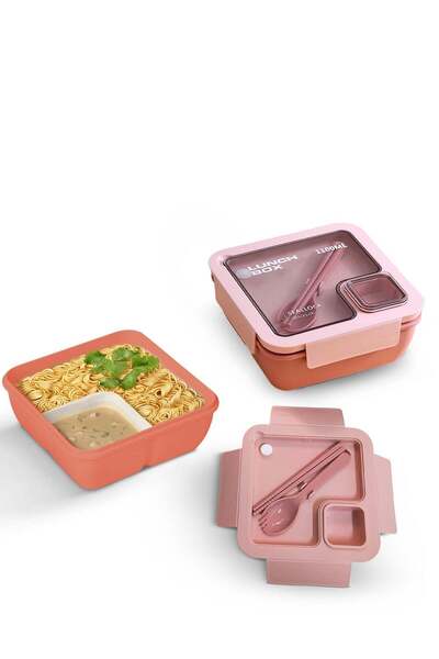 BAYBEE 1100ml Leakproof Lunch Box with Spoon & Chopsticks, 2 Compartment Bent...