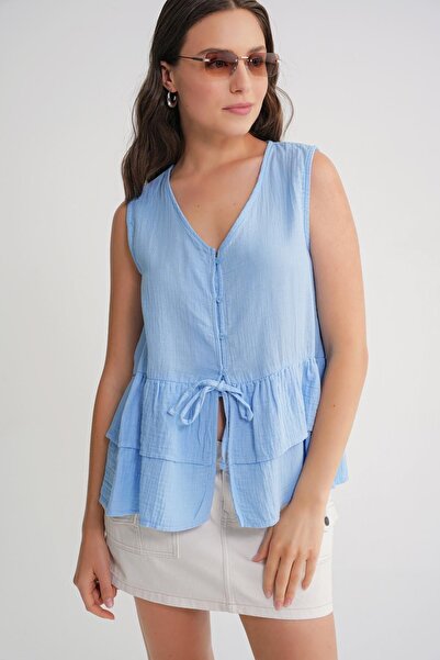 Hiccup Mixray cotton blouse with V-neck and buttons