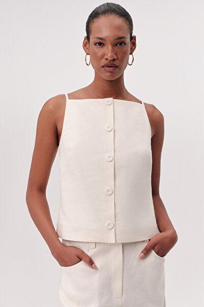 Exquise Thin Strap Buttoned Sleeveless Regular Blouse