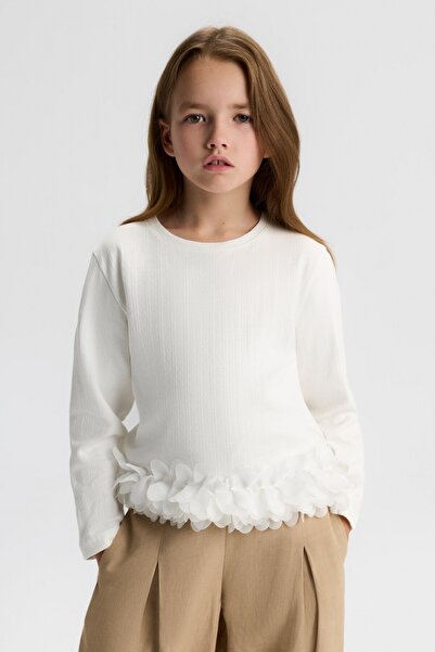 Ugly Duck Bluză din bumbac cu mâneci lungi și detaliu cu volane, ecru, pentru...