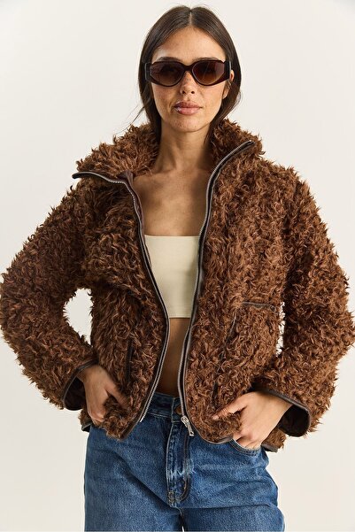 Hiccup LUCCI Faux Leather Detailed Plush Jacket