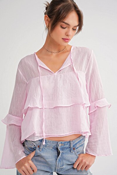 Hiccup Mixray Blouse with Ruffles and Bow Detail