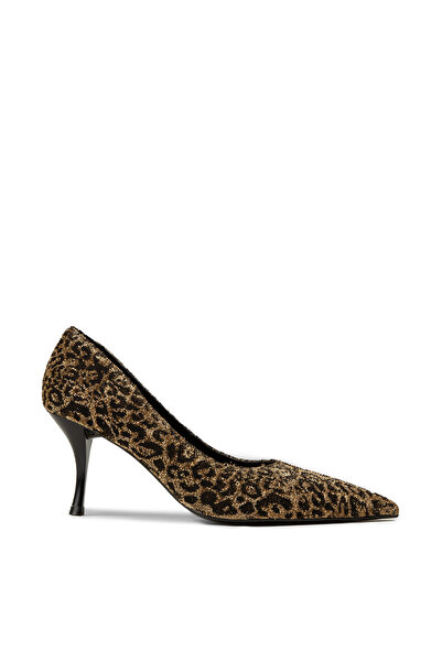 Deery Women's Gold Color Leopard Patterned Stiletto