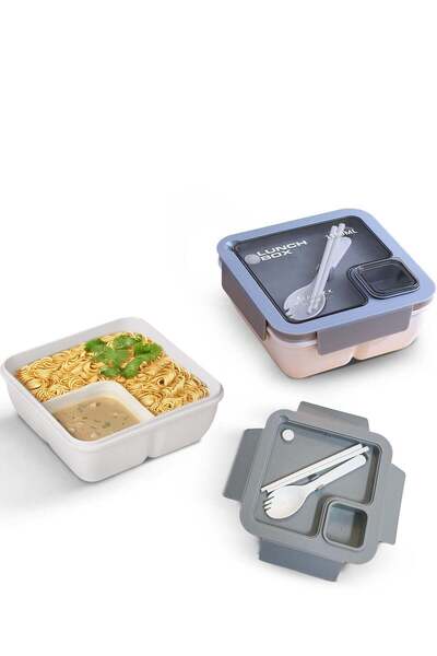 BAYBEE 1100ml Leakproof Lunch Box with Spoon & Chopsticks, 3 Compartment Bent...