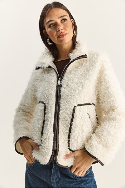 Hiccup LUCCI Faux Leather Detailed Plush Jacket