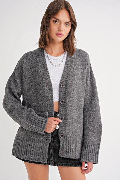 Hiccup Mixray ribbed knit cardigan with V-neck
