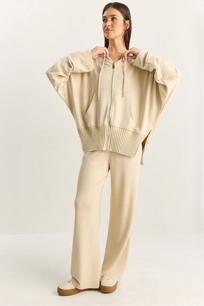 Hiccup LUCCI oversized Hooded cardigan and wide-leg pants set