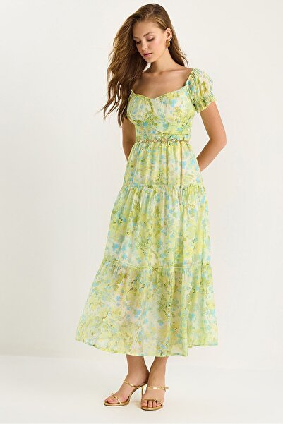 Hiccup LUCCI Midi Dress with Heart Collar and Floral Print
