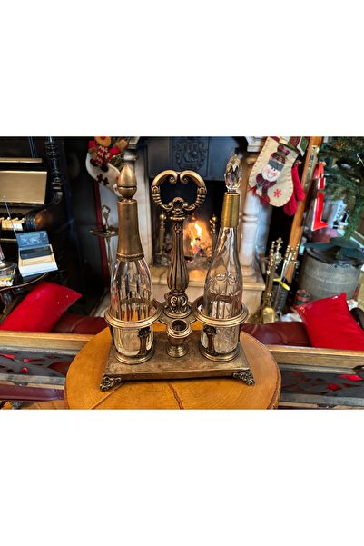 tayfuntufan antika koleksiyon French Glass and Metal Circular Oil Container