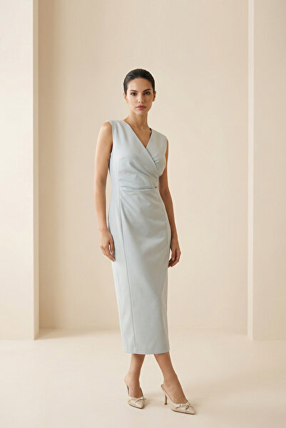 Setre Baby Blue Full-Fit Sleeveless Double-Breasted Midi Dress with Yala Stit...