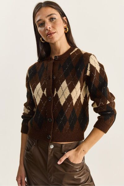 Hiccup LUCCI chunky jacquard knit cardigan with button closure