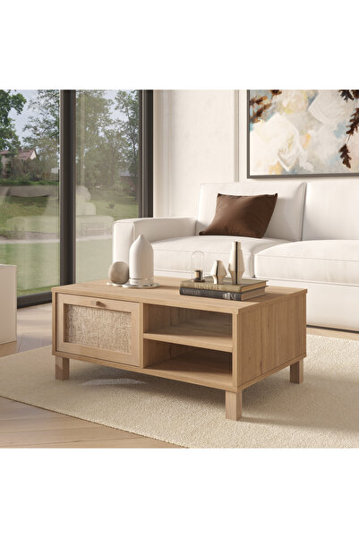 Robin Home Arizona Orta Sehpa Ahşap Ayaklı Kapaklı Ahşap-Jüt Sepet-Jüt