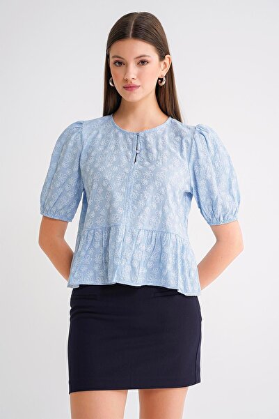 Hiccup Mixray Round Neck Ruffle Blouse