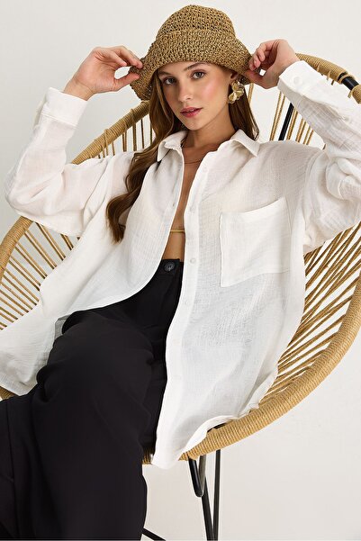 Hiccup Oversized textured button-down shirt with Functional Pocket