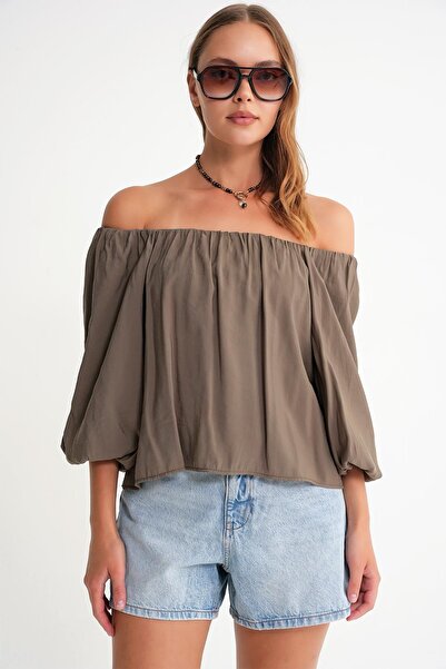 Hiccup Mixray thin Modal- Polyester blouse with Madonna collar and Ruffle Detail