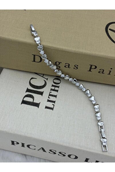Hedef Bijuteri Silver Color Zircon Stone Heart Model Bracelet Cm117