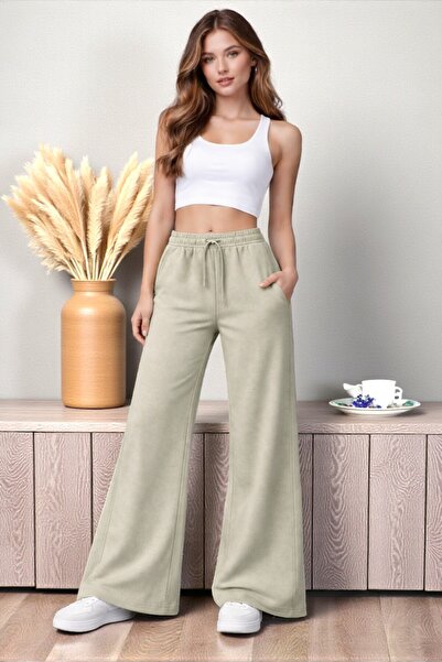 Fancy & Fun Kadın Yüksek Bel Oversize Beli Lastikli Yan Cepli Garnili 3 İplik...