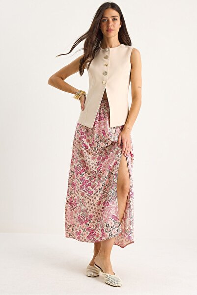 Hiccup Bianco Lucci cotton skirt with floral pattern, elastic waist and slit ...