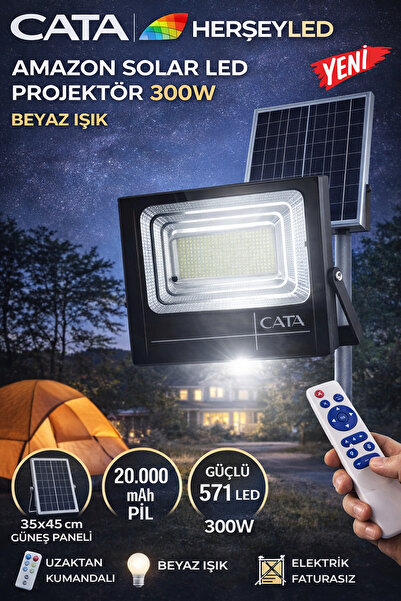 Cata (CT-4650) AMAZON SOLAR LED PROJEKTÖR 300W ( KUMANDALI ) BEYAZ IŞIK (35X4...