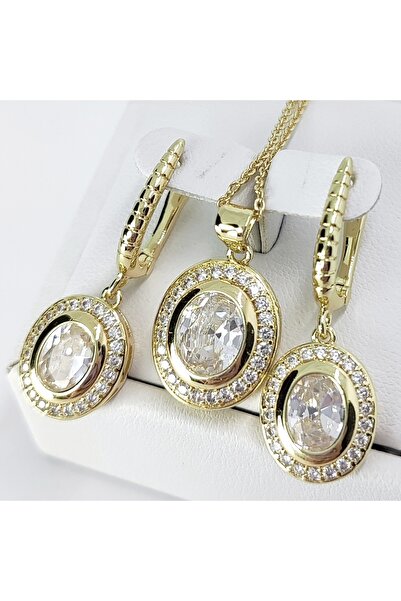 Milena Set Placat cu Aur 14k Model DAC7- Lungime Lant 45cm / Cercei 3cm