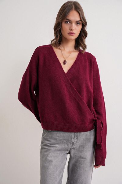 Hiccup Mixray ribbed knit cardigan with V-neck and drawstring at the front