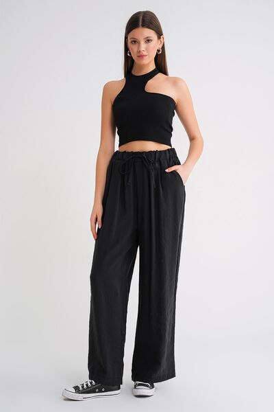 Hiccup Mixray High-Leg pleated Modal Palazzo Pants with drawstring