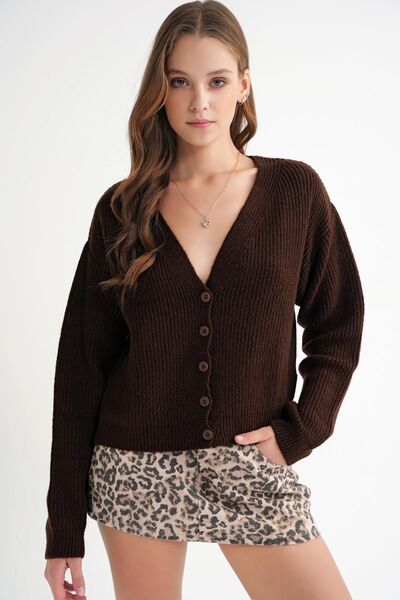 Hiccup Mixray textured V-neck button cardigan