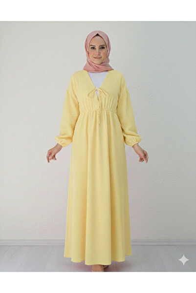 bellura Dress with Tie Collar, Elastic Sleeves and Waist