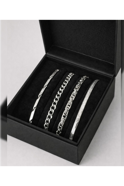 PURE BERRY طقم من 4 قطع من أساور الرجال الإيطالية الفاخرة المصنوعة من الفولاذ...