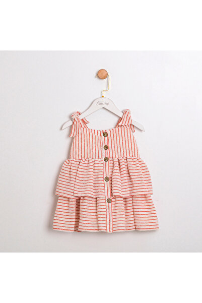 Coolimino Striped Fabric Girls' Dress with Wooden Buttons