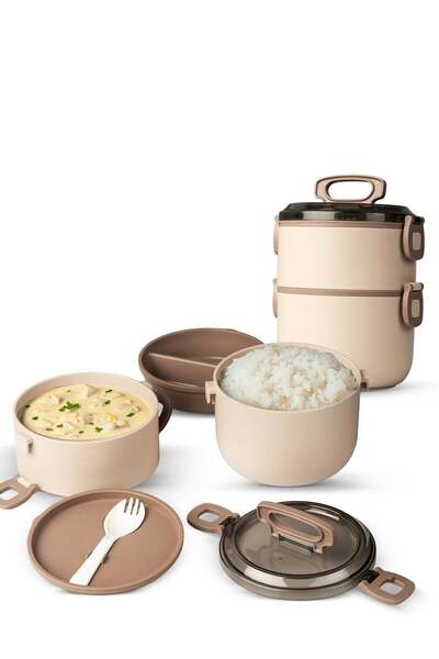 BAYBEE 2000ml Stainless Steel Insulated Lunch Box, Double-Wall Bento with Spo...