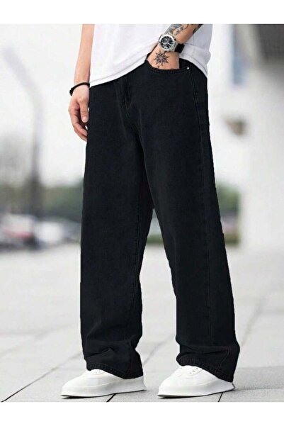 oraystore Men's Wide Leg Denim Trousers Loose Fit Modern Street Fashion Casua...