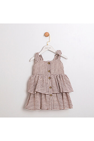 Coolimino Striped Fabric Girls' Dress with Wooden Buttons