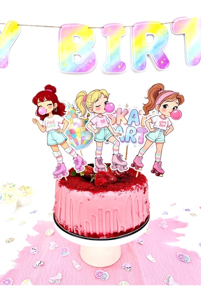 Flu Party رولر جيرل - مجموعة تزيين الكيك بحجم XL بتصميم التزلج