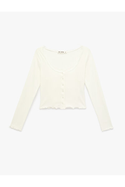 Koton Buttoned Long Sleeve U-Neck Layered Modal Blend Slim Fit Cardigan